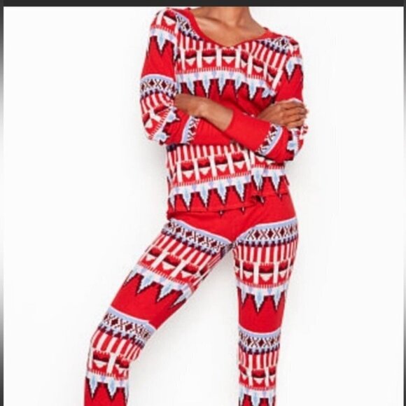 Victoria's Secret Other - Victorias Secret Womens Fireside Thermal Red Fairisle Pajama Set Size Small